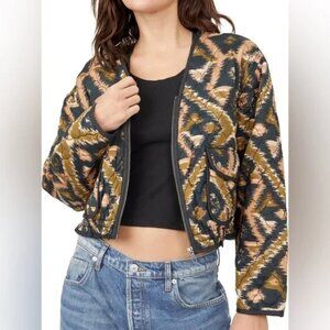 NWT Free People Peggy Quilted Crop Jacket - Ikat Black Combo